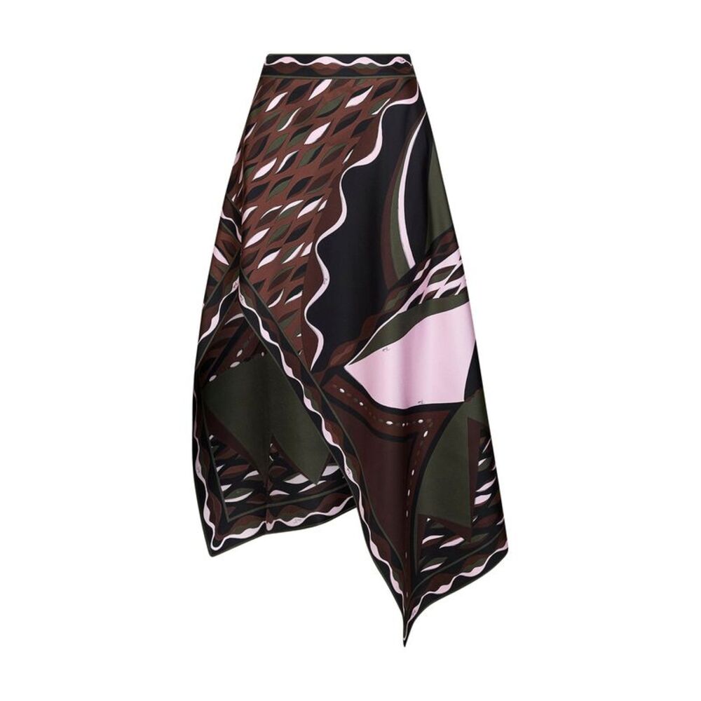 Pucci Women Khaki And Pink Dune-Print Silk Twill Long Scarf-Style Skirt